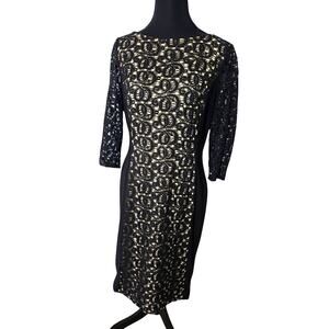 Anne Klein Black and Nude Lace Long Sleeve Dress| 6